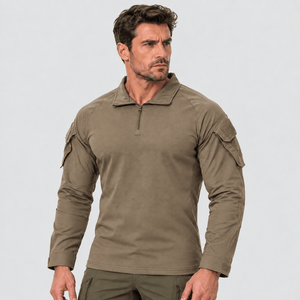 TACVASEN Dark Khaki Men's Tactical Military Long Sleeves Shirt