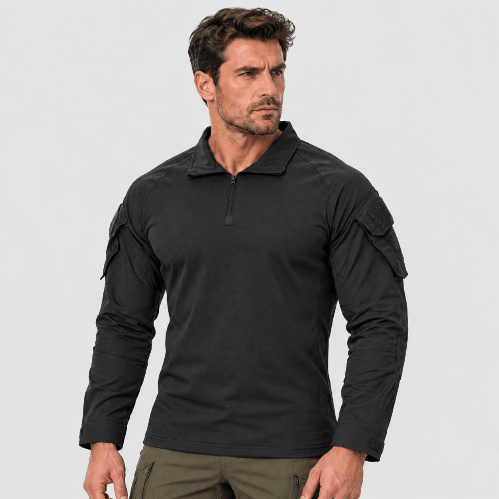TACVASEN Black Men's Tactical Military Long Sleeves Shirt