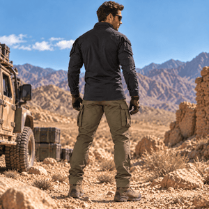 TACVASEN Black Men's Tactical Military Long Sleeves Shirt
