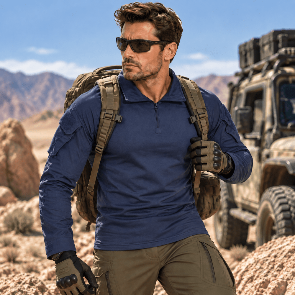 TACVASEN Denim Blue Men's Tactical Military Long Sleeves Shirt