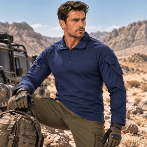 TACVASEN Denim Blue Men's Tactical Military Long Sleeves Shirt