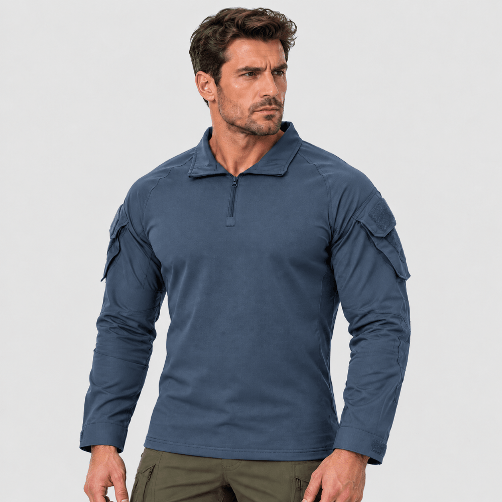 TACVASEN Blue Grey Men's Tactical Military Long Sleeves Shirt