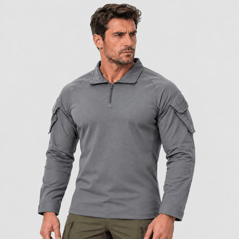 TACVASEN Light Grey Men's Tactical Military Long Sleeves Shirt
