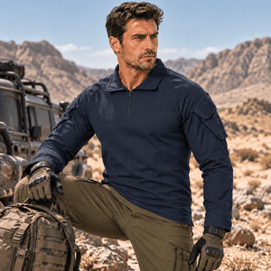TACVASEN Navy Men's Tactical Military Long Sleeves Shirt