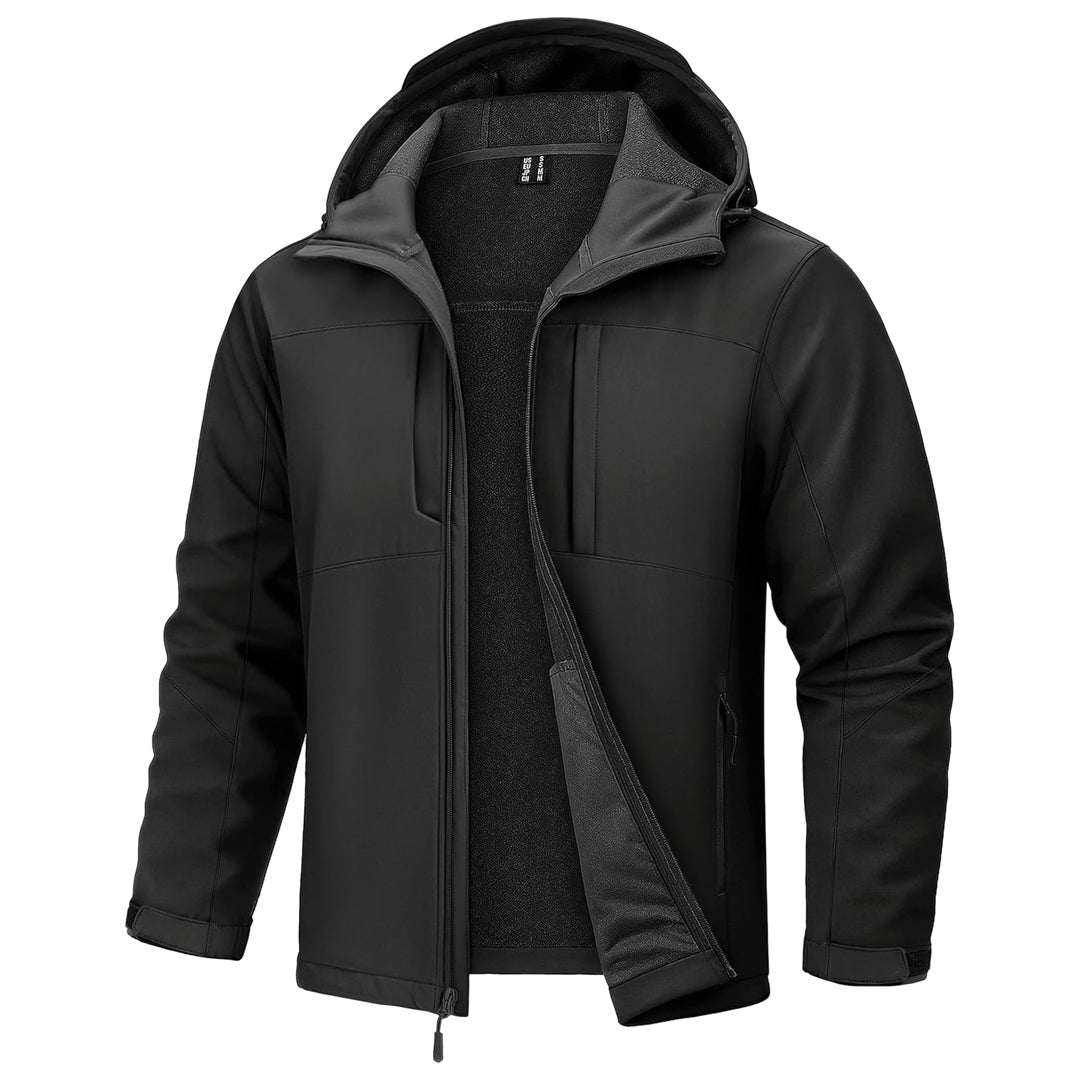 TACVASEN Black Tactical Softshell Jacket Hooded Waterproof Coat