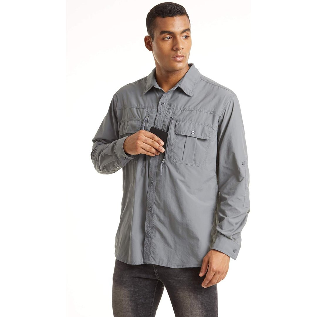 TACVASEN Khaki Men's Tactical UPF Sun Protection Long Sleeve Shirt
