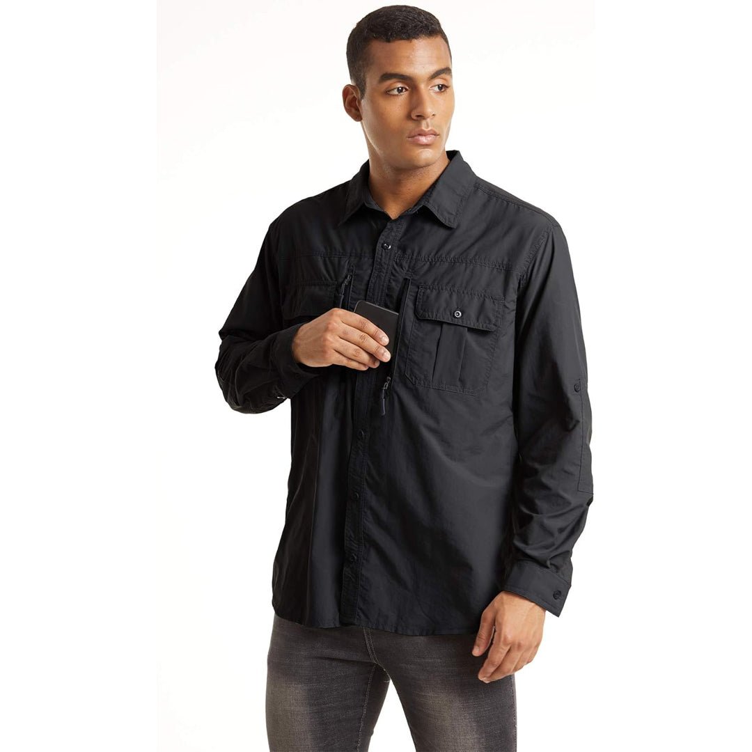 TACVASEN Khaki Men's Tactical UPF Sun Protection Long Sleeve Shirt