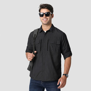 TACVASEN Black Men's Tactical UPF Sun Protection Long Sleeve Shirt