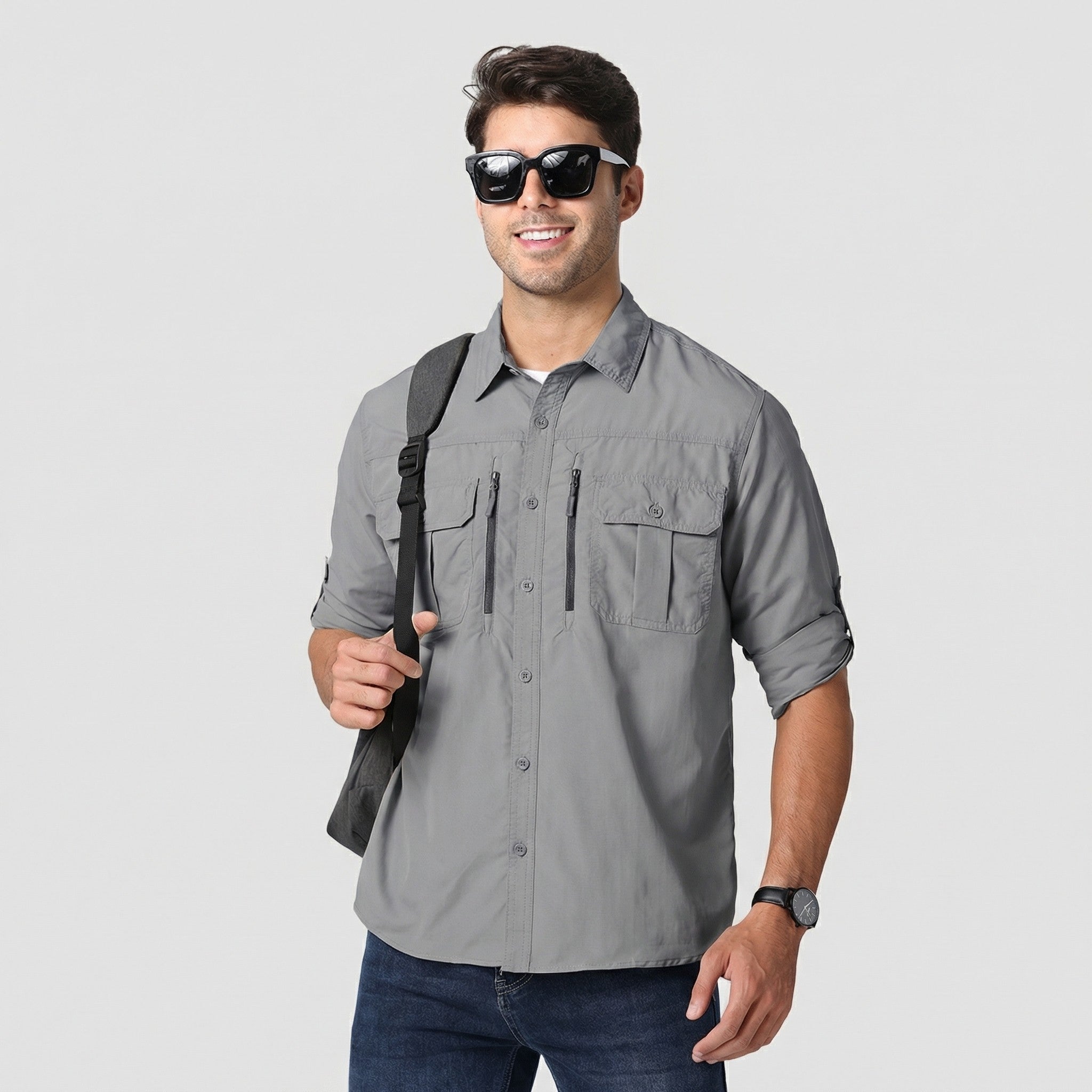 TACVASEN Light Grey Men's Tactical UPF Sun Protection Long Sleeve Shirt