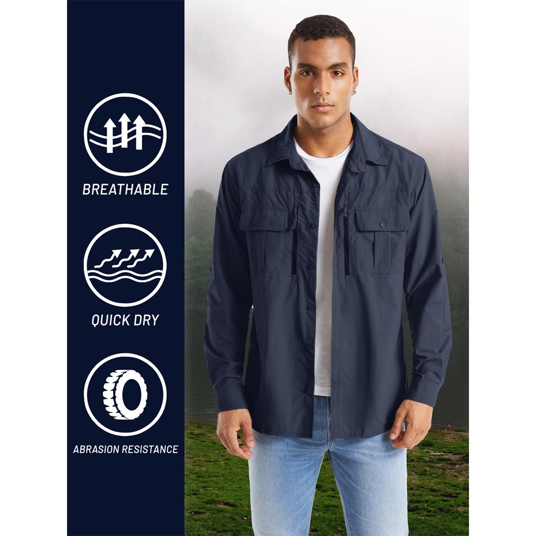 TACVASEN Khaki Men's Tactical UPF Sun Protection Long Sleeve Shirt