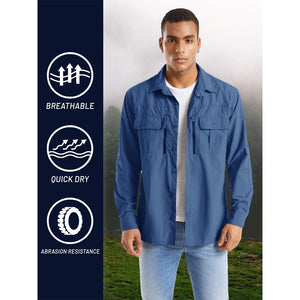 TACVASEN Khaki Men's Tactical UPF Sun Protection Long Sleeve Shirt
