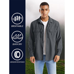 TACVASEN Khaki Men's Tactical UPF Sun Protection Long Sleeve Shirt