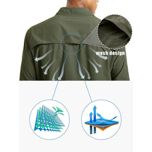 TACVASEN Khaki Men's Tactical UPF Sun Protection Long Sleeve Shirt