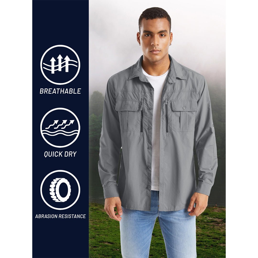 TACVASEN Khaki Men's Tactical UPF Sun Protection Long Sleeve Shirt
