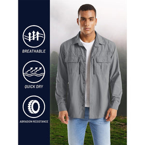 TACVASEN Khaki Men's Tactical UPF Sun Protection Long Sleeve Shirt