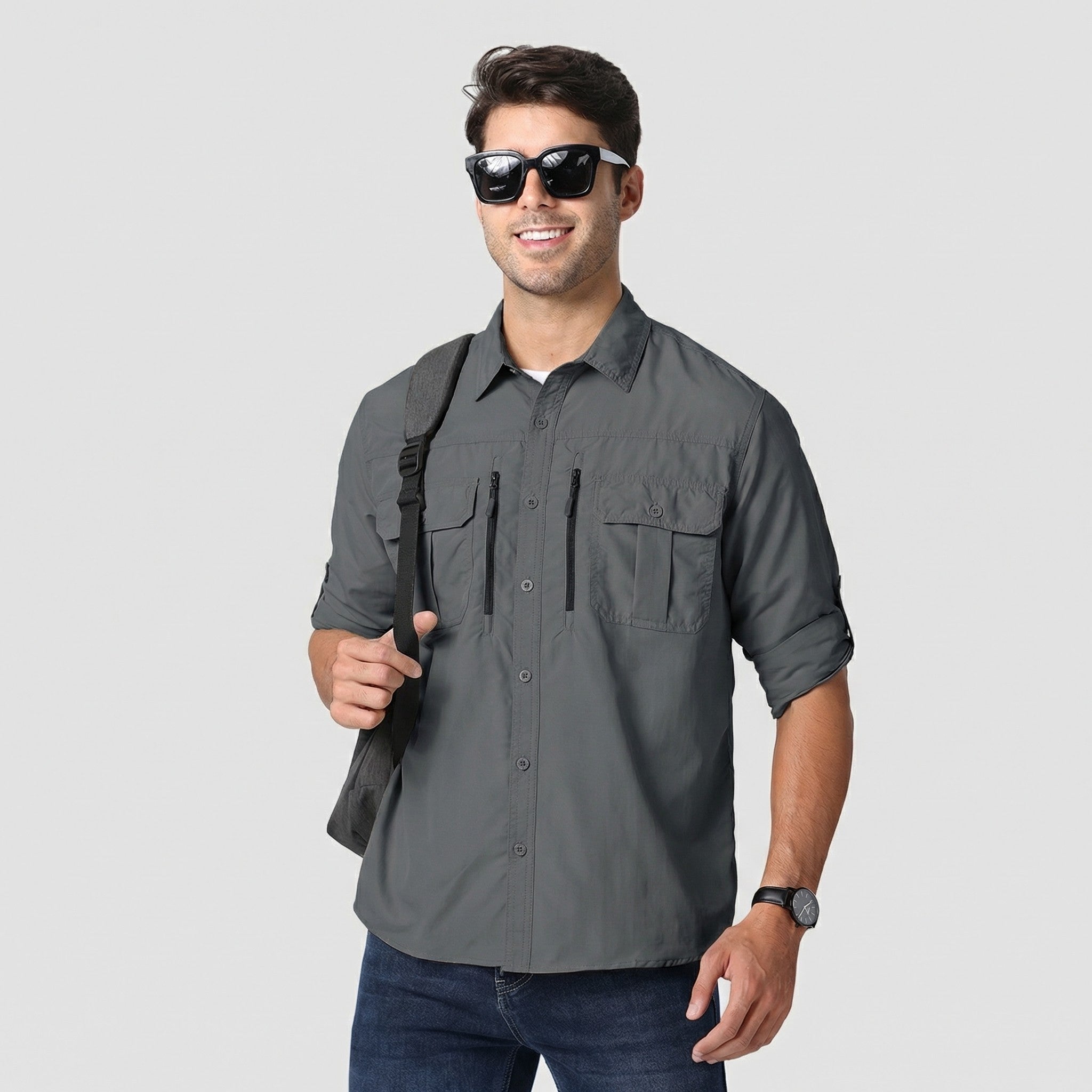 TACVASEN Dark Grey Men's Tactical UPF Sun Protection Long Sleeve Shirt