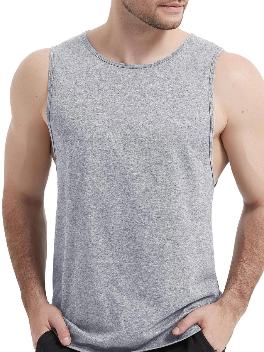 TACVASEN Light Grey Heather Men's Tank Tops Cotton Sleeveless Wide-Armhole Shirt
