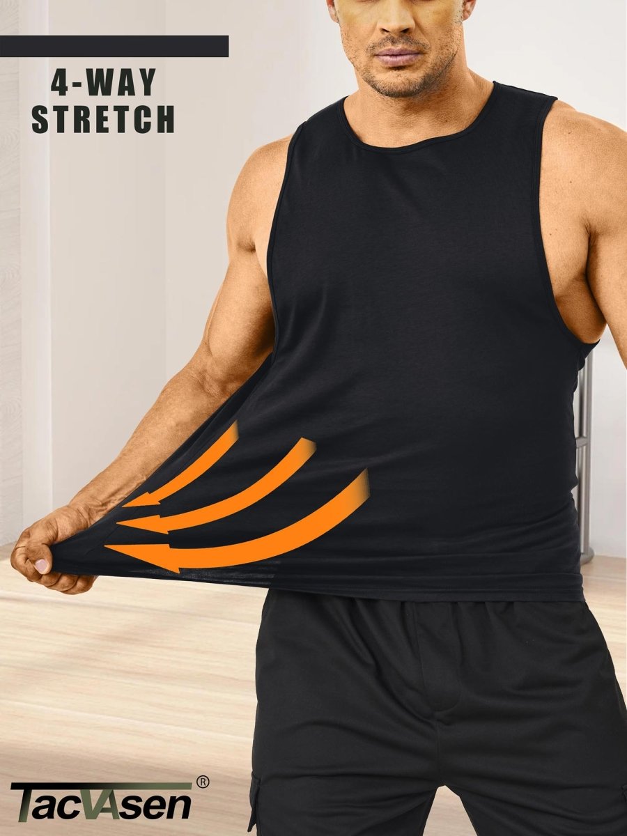 TACVASEN Black Men's Tank Tops Cotton Sleeveless Wide-Armhole Shirt