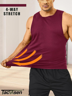 TACVASEN Wine Red Men's Tank Tops Cotton Sleeveless Wide-Armhole Shirt