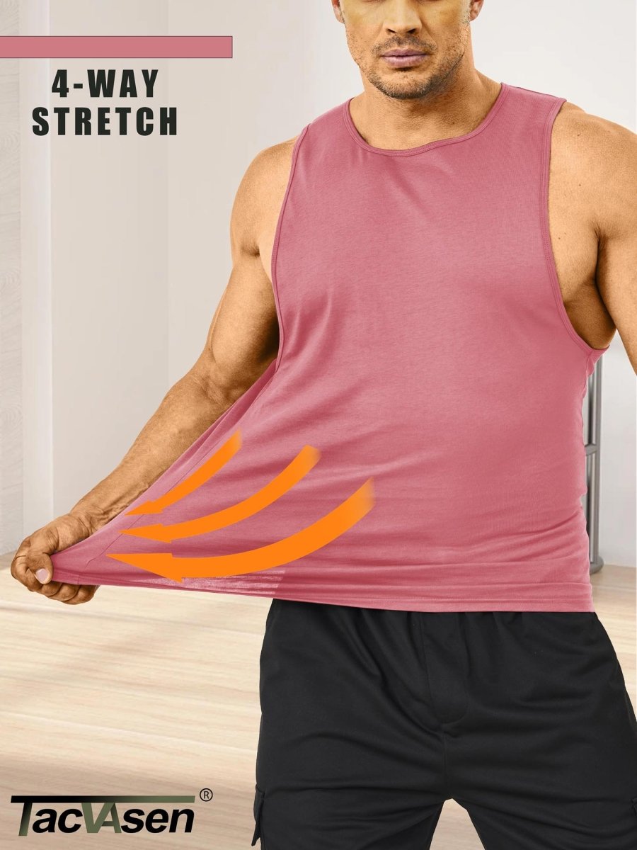 TACVASEN Grey Pink Men's Tank Tops Cotton Sleeveless Wide-Armhole Shirt