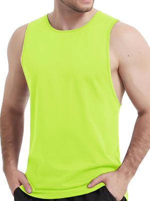 TACVASEN Fluorescent Green Men's Tank Tops Cotton Sleeveless Wide-Armhole Shirt