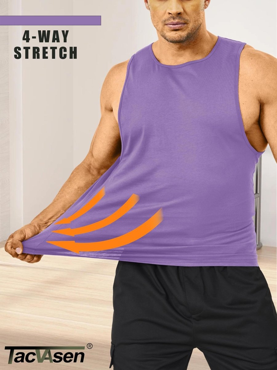 TACVASEN Light Purple Men's Tank Tops Cotton Sleeveless Wide-Armhole Shirt
