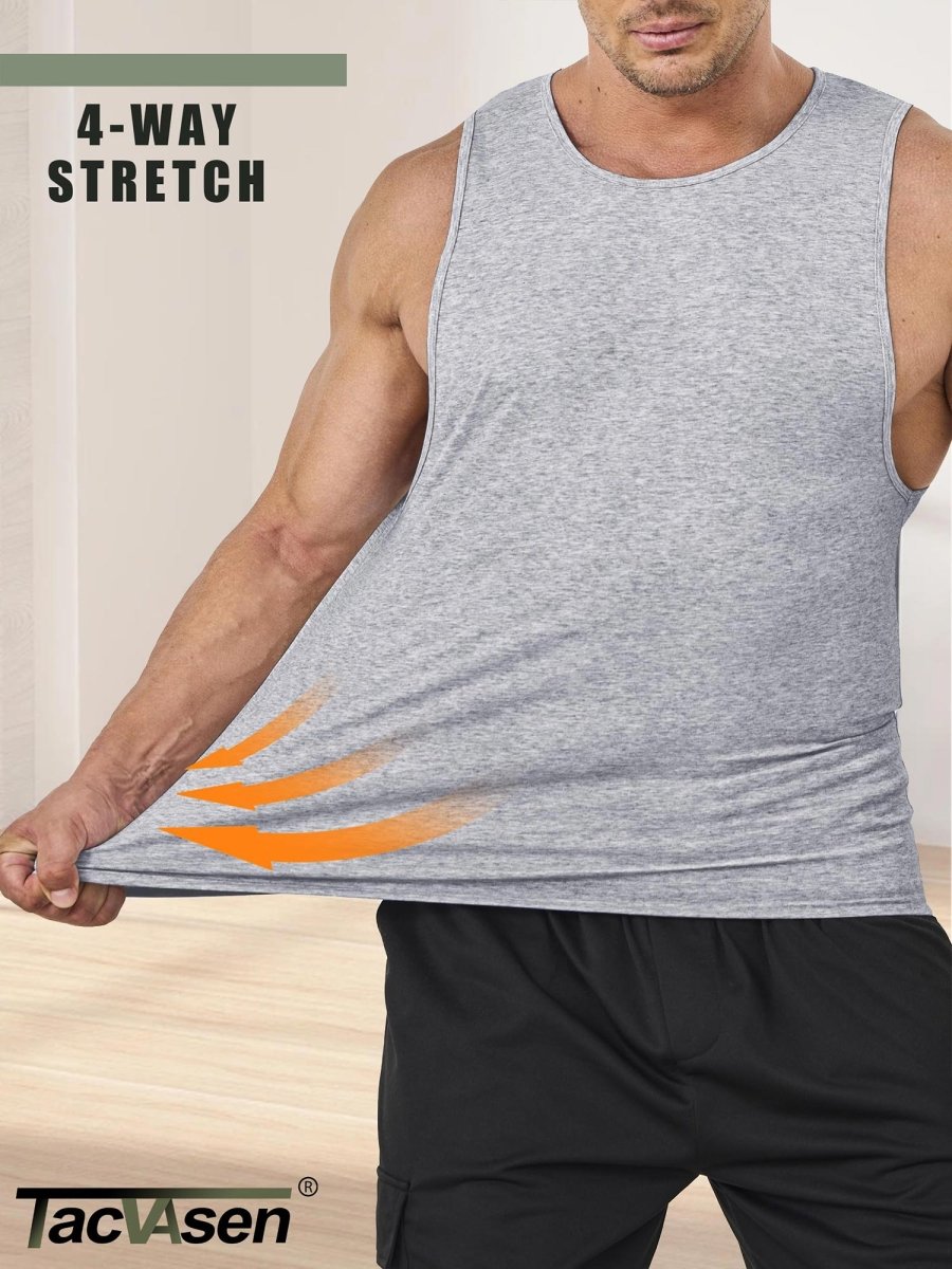 TACVASEN Light Grey Heather Men's Tank Tops Cotton Sleeveless Wide-Armhole Shirt