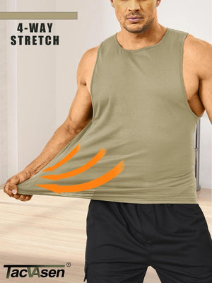 TACVASEN Khaki Men's Tank Tops Cotton Sleeveless Wide-Armhole Shirt
