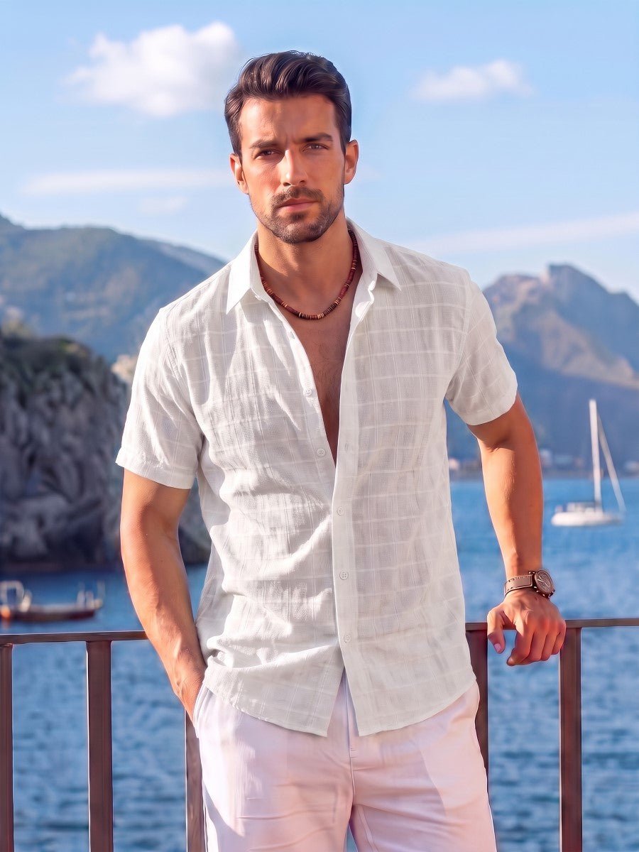 TACVASEN White Men's Textured Casual Button Down Short Sleeve