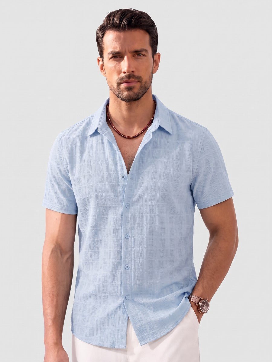 TACVASEN Light Blue Men's Textured Casual Button Down Short Sleeve