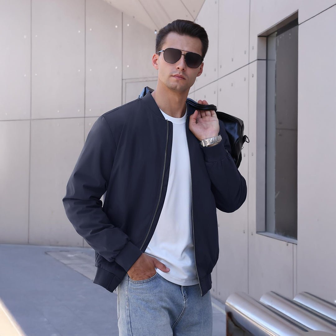 TACVASEN Navy Thermal Quilted Waterproof Bomber Jacket