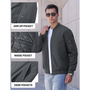 TACVASEN Dark Grey Thermal Quilted Waterproof Bomber Jacket
