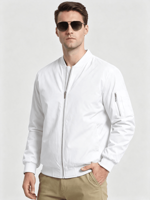 TACVASEN White Mens Thermal Quilted Water Resistant Bomber Jacket