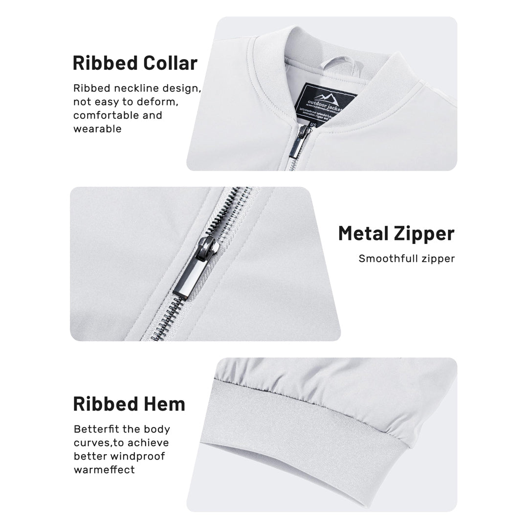 TACVASEN White Thermal Quilted Waterproof Bomber Jacket