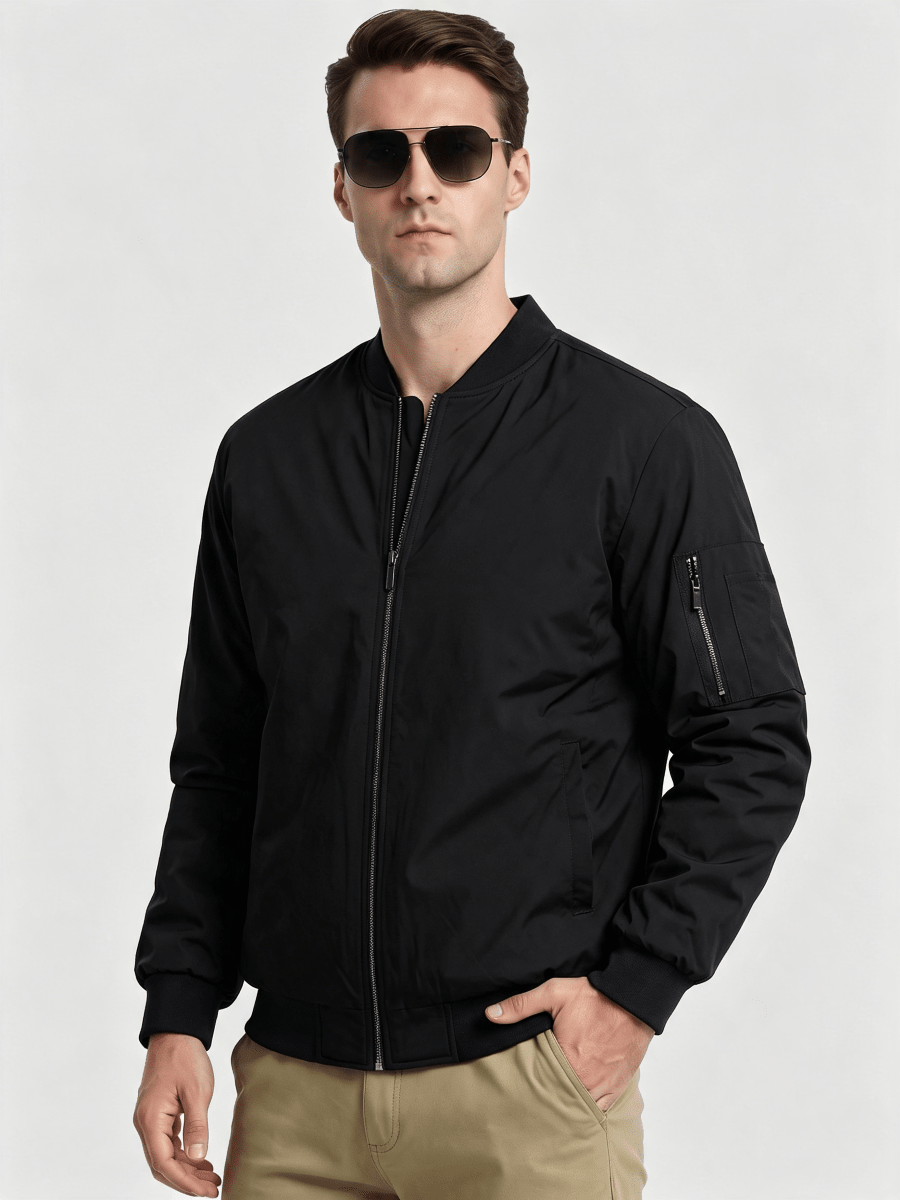 TACVASEN Black Mens Thermal Quilted Water Resistant Bomber Jacket