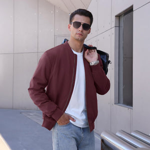 TACVASEN Wine Red Thermal Quilted Waterproof Bomber Jacket