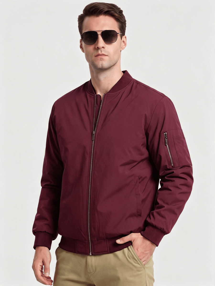 TACVASEN Wine Red Mens Thermal Quilted Water Resistant Bomber Jacket