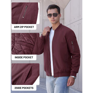 TACVASEN Wine Red Thermal Quilted Waterproof Bomber Jacket