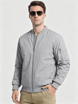 TACVASEN Light Grey Mens Thermal Quilted Water Resistant Bomber Jacket