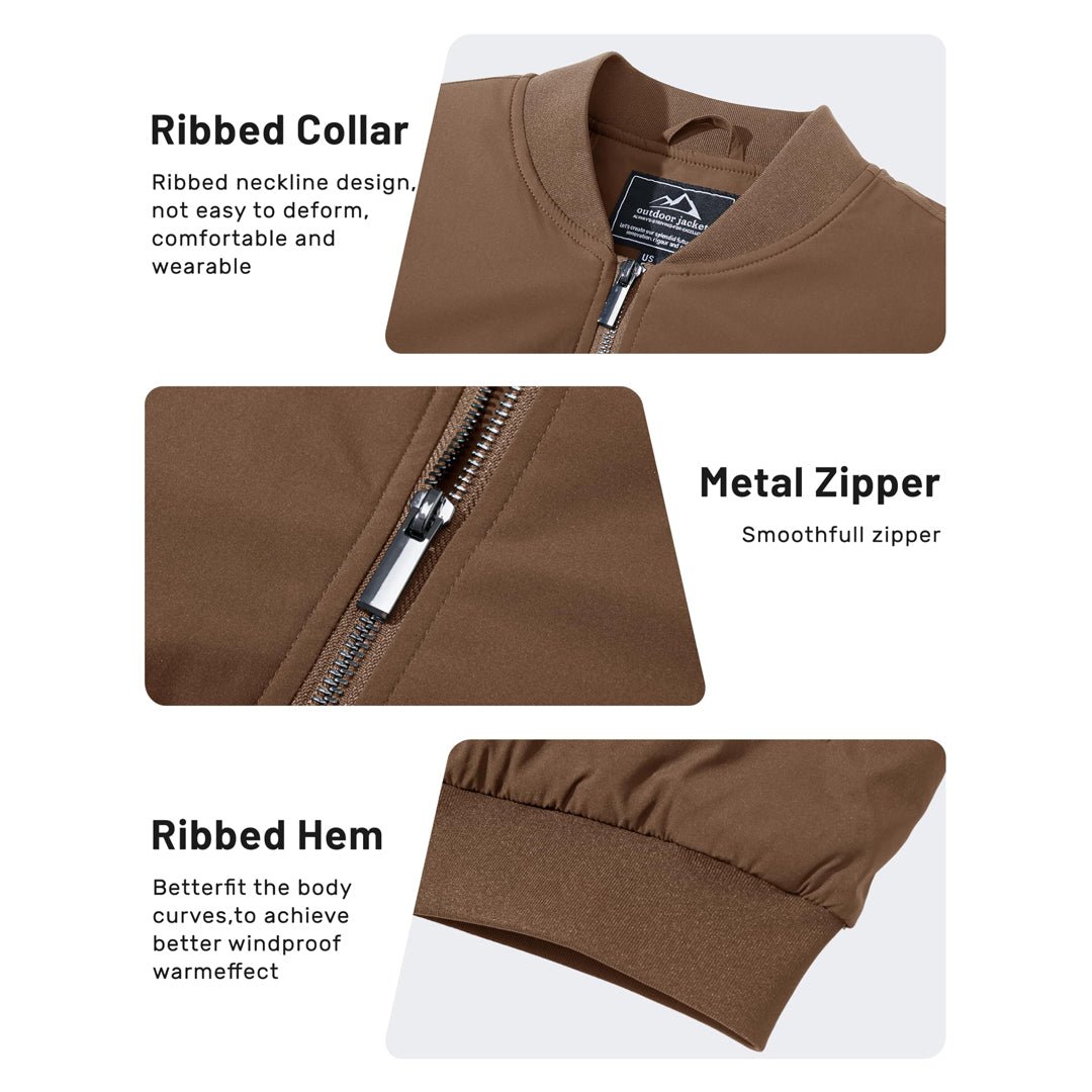 TACVASEN Coffee Thermal Quilted Waterproof Bomber Jacket