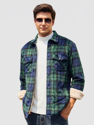 TACVASEN Green Blue Men's Thick Button Down Flannel Jacket