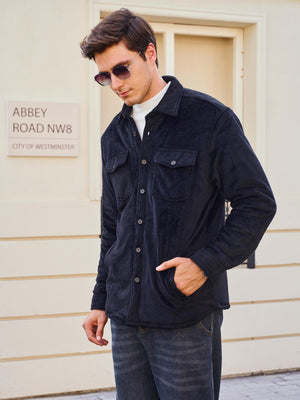 TACVASEN Black Men's Thick Button Down Flannel Jacket