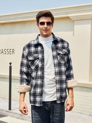 TACVASEN Black White Men's Thick Button Down Flannel Jacket