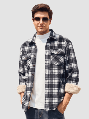 TACVASEN Black White Men's Thick Button Down Flannel Jacket