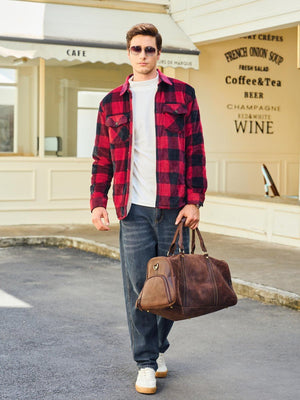 TACVASEN Black Red Men's Thick Button Down Flannel Jacket