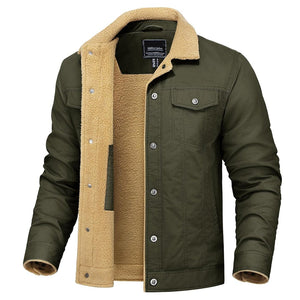 TACVASEN Green Thick Thermal Sherpa Fleece Lined Cargo Jacket
