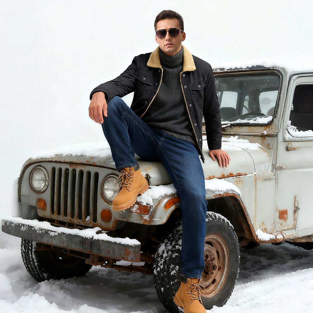 TACVASEN Black Thick Thermal Sherpa Fleece Lined Cargo Jacket