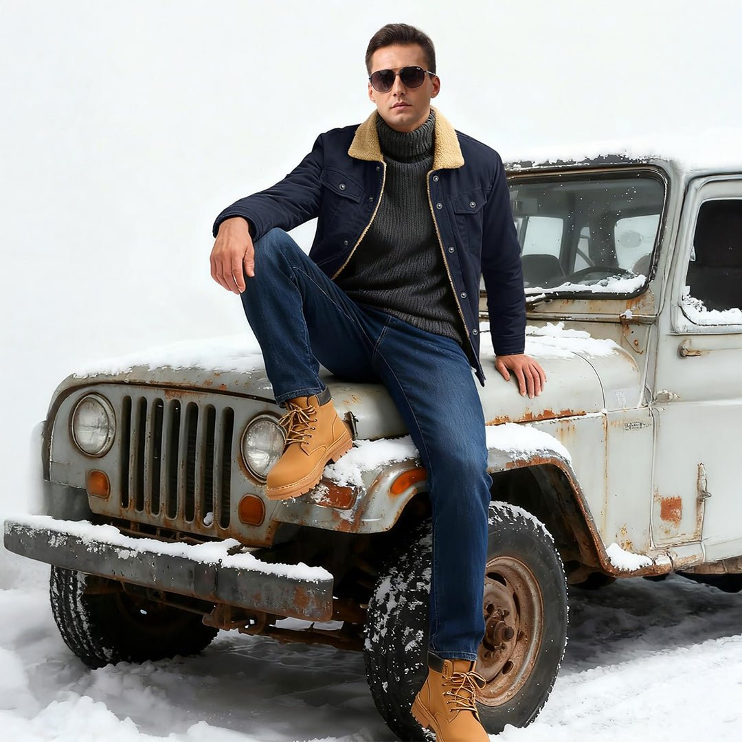TACVASEN Navy Thick Thermal Sherpa Fleece Lined Cargo Jacket