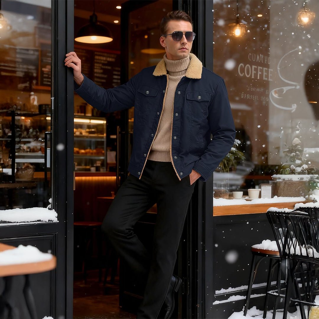 TACVASEN Navy Thick Thermal Sherpa Fleece Lined Cargo Jacket
