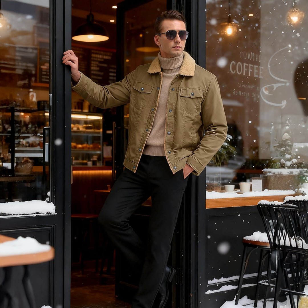 TACVASEN Khaki Thick Thermal Sherpa Fleece Lined Cargo Jacket